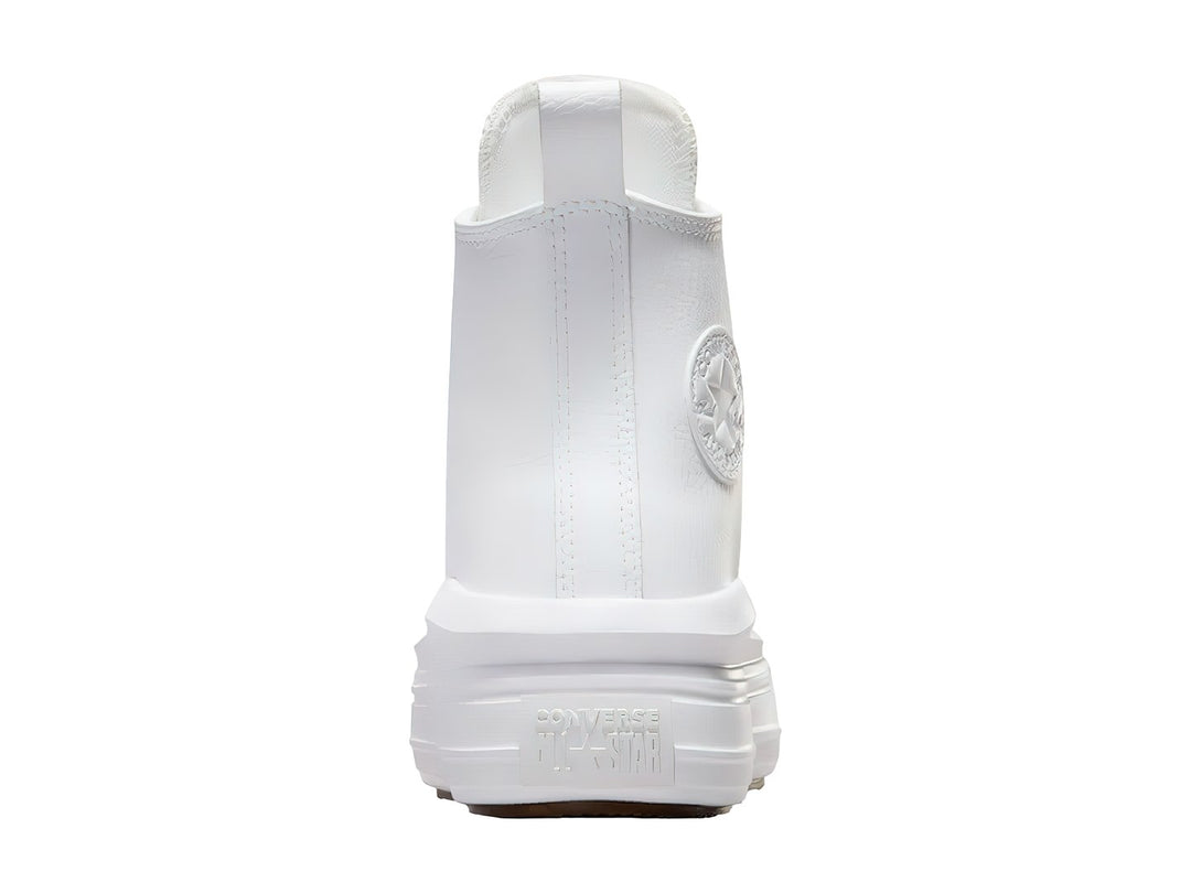 Tenis Converse Chuck Taylor All Star Platform Move de cuero color blanco, bota alta con suela de plataforma.