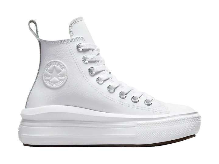 Tenis Converse Chuck Taylor All Star Platform Move de cuero color blanco con suela de plataforma elevada.