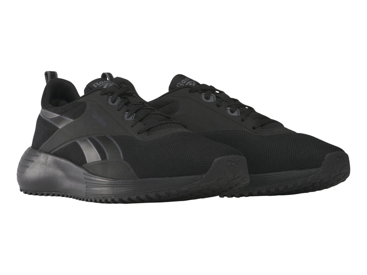 Tenis deportivos Reebok Lite Plus 4 en color negro con detalles en gris y suela negra.