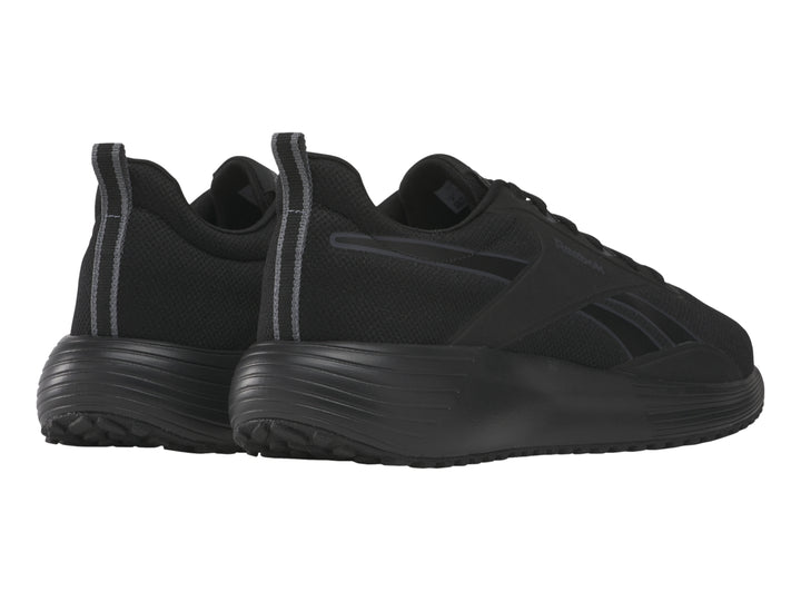 Tenis deportivos Reebok Lite Plus 4 en color negro con detalles en gris y suela negra.