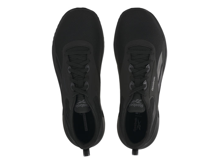 Tenis deportivos Reebok Lite Plus 4 en color negro con detalles en gris y suela negra.