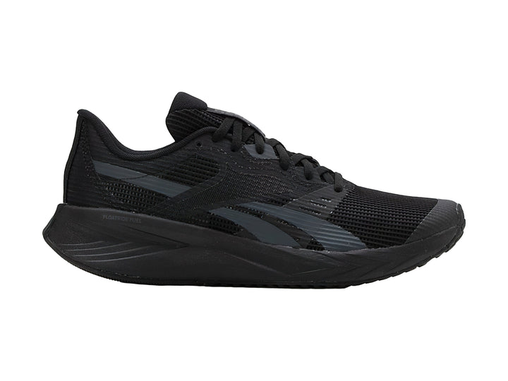 Tenis deportivos Reebok color negro con detalles en gris y suela negra.