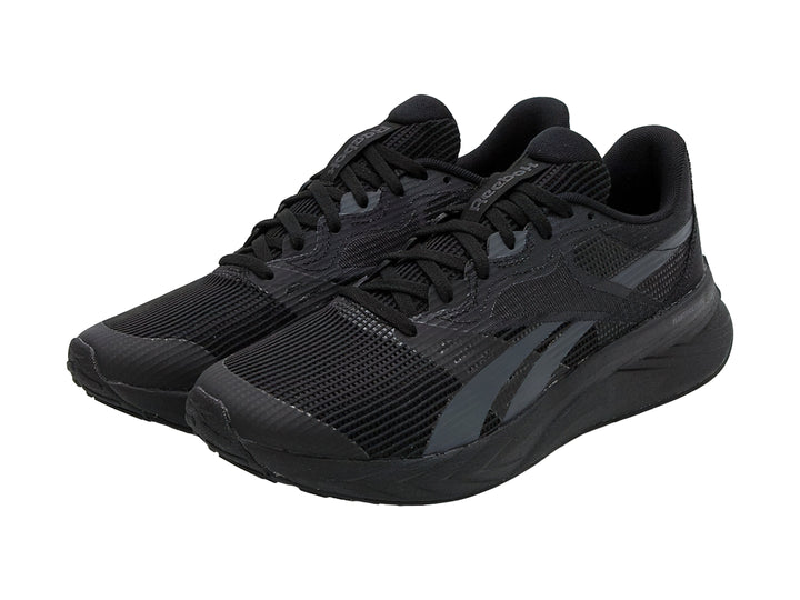 Tenis deportivos Reebok color negro con detalles en gris y suela negra.