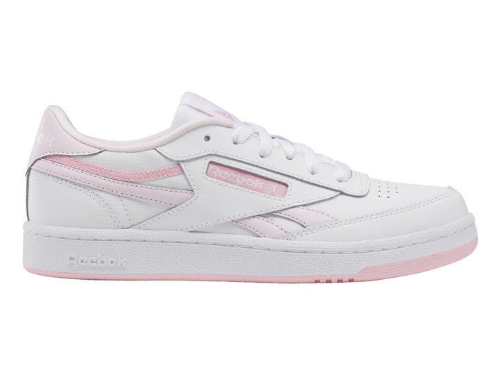 Tenis Reebok blancos con detalles y suela en color rosa, estilo casual deportivo.