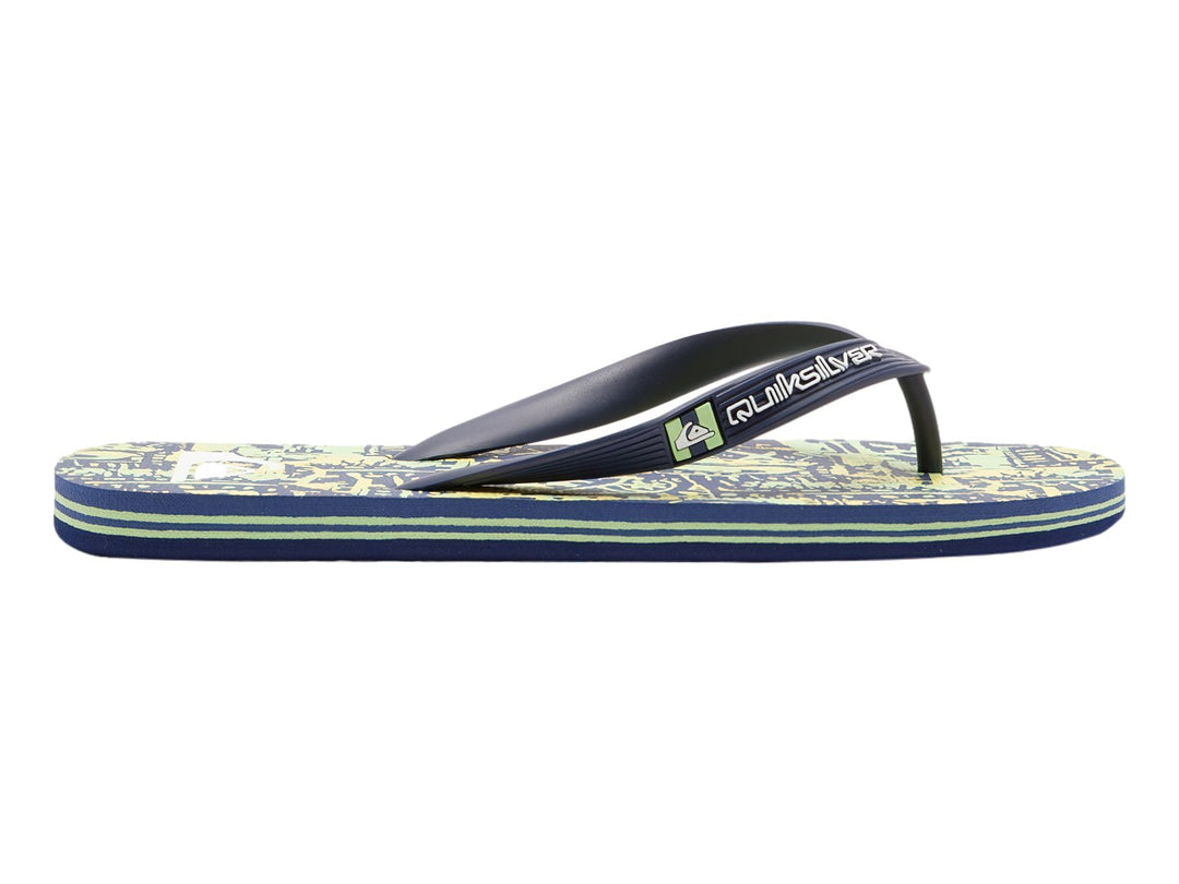 Sandalias Quiksilver con estampado multicolor en azul y verde y tiras azules.