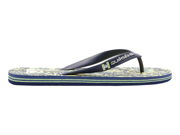 Sandalias Quiksilver con estampado multicolor en azul y verde y tiras azules.