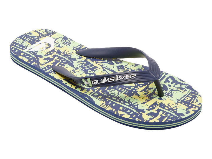 Sandalias Quiksilver con estampado multicolor en azul y verde y tiras azules.