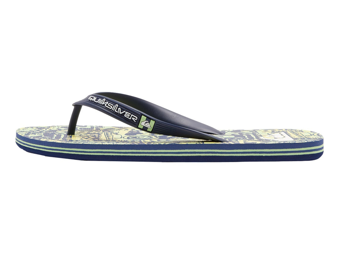 Sandalias Quiksilver con estampado multicolor en azul y verde y tiras azules.
