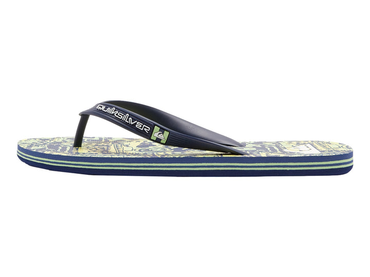 Sandalias Quiksilver con estampado multicolor en azul y verde y tiras azules.