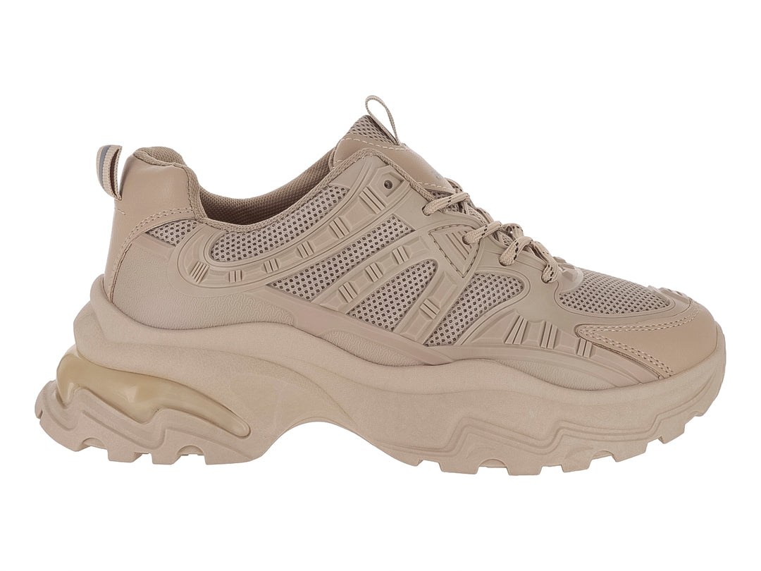 Tenis ATOK color khaki con suela gruesa y plataforma, diseño deportivo moderno en material sintético.