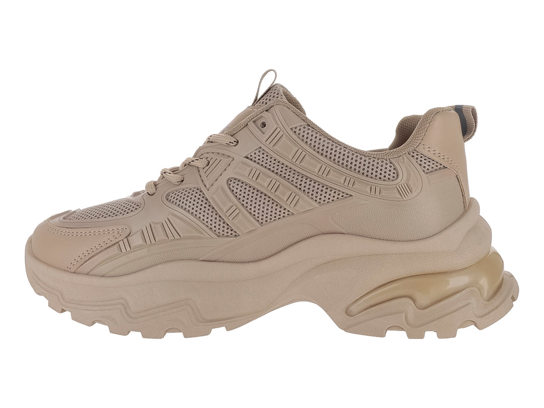 Tenis ATOK color khaki con suela gruesa y plataforma, diseño deportivo moderno en material sintético.