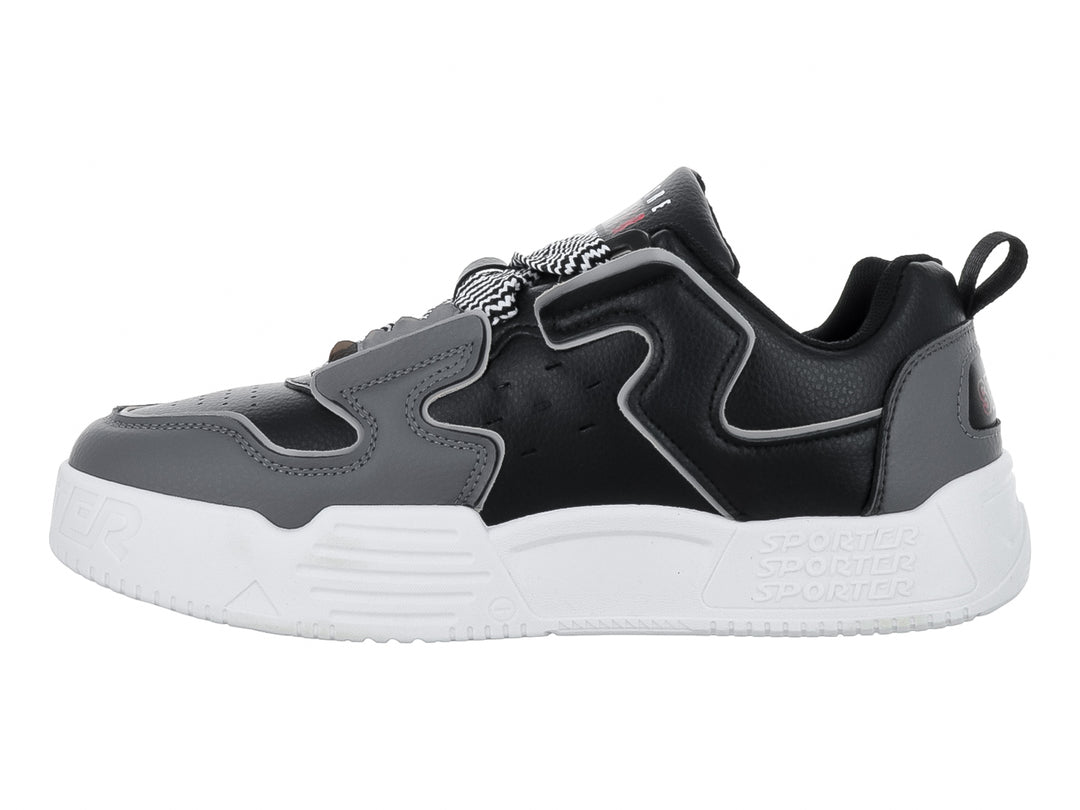Tenis deportivos ZAEM color negro y gris con suela blanca y detalle de estrella en el costado.