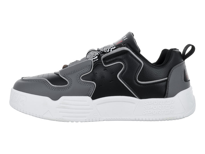 Tenis deportivos ZAEM color negro y gris con suela blanca y detalle de estrella en el costado.