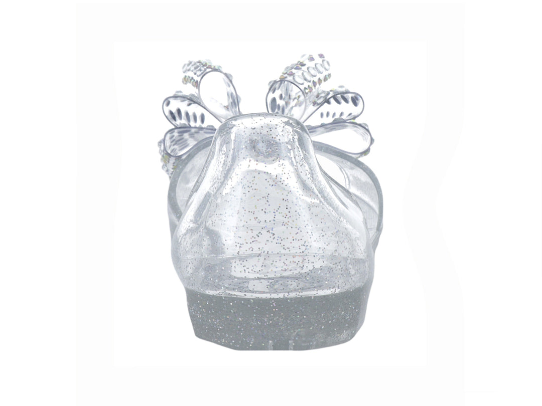 Zapato plano transparente con glitter y adorno de pedrería brillante en la punta para niña.