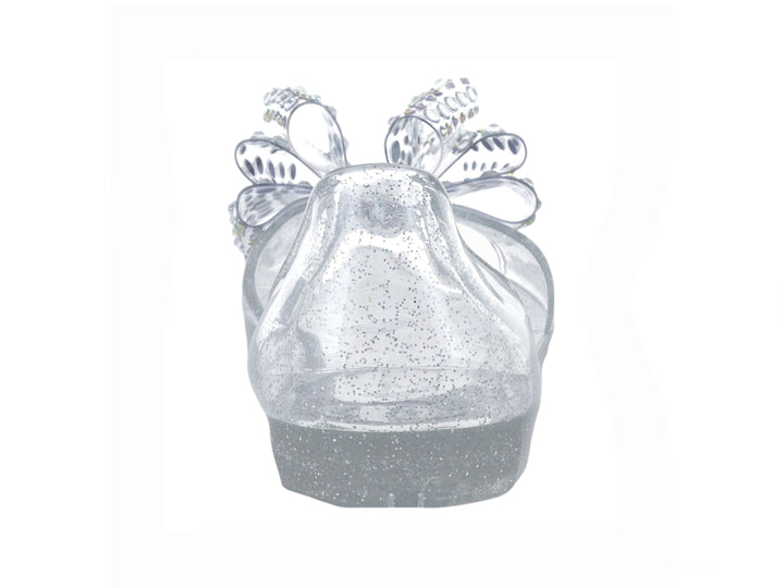 Zapato plano transparente con glitter y adorno de pedrería brillante en la punta para niña.