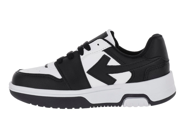 Tenis infantiles New Boys en colores blanco y negro con suela blanca y detalles negros.