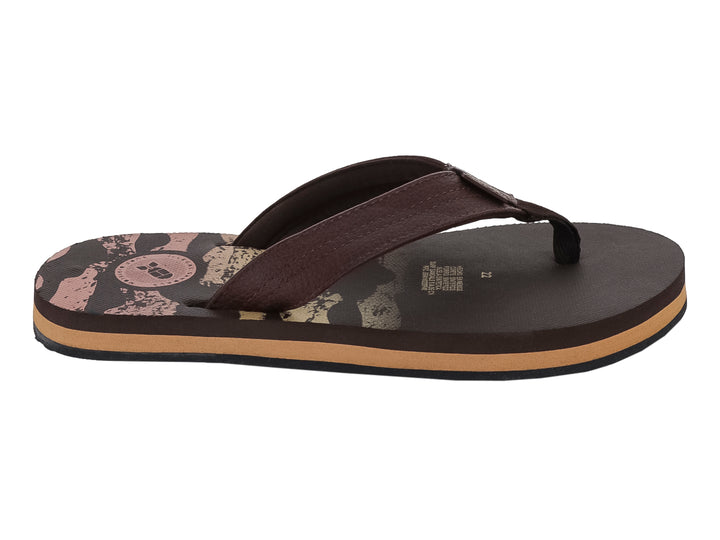 Sandalias tipo chanclas de color café oscuro con una franja beige en la suela.