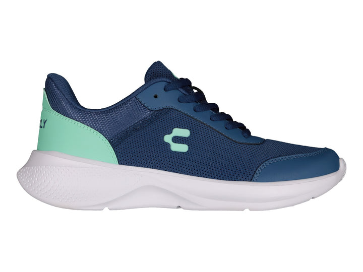 Tenis deportivos Charly color azul marino con detalle aqua en el talón y suela blanca.
