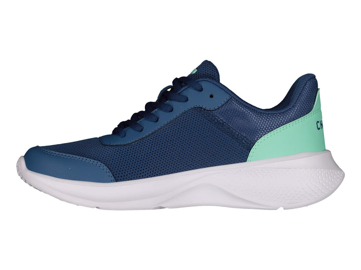 Tenis deportivos Charly color azul marino con detalle aqua en el talón y suela blanca.