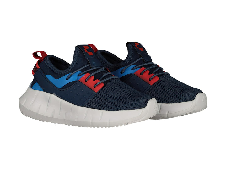 Tenis deportivos Charly color azul marino con suela blanca y detalles en rojo y azul claro.