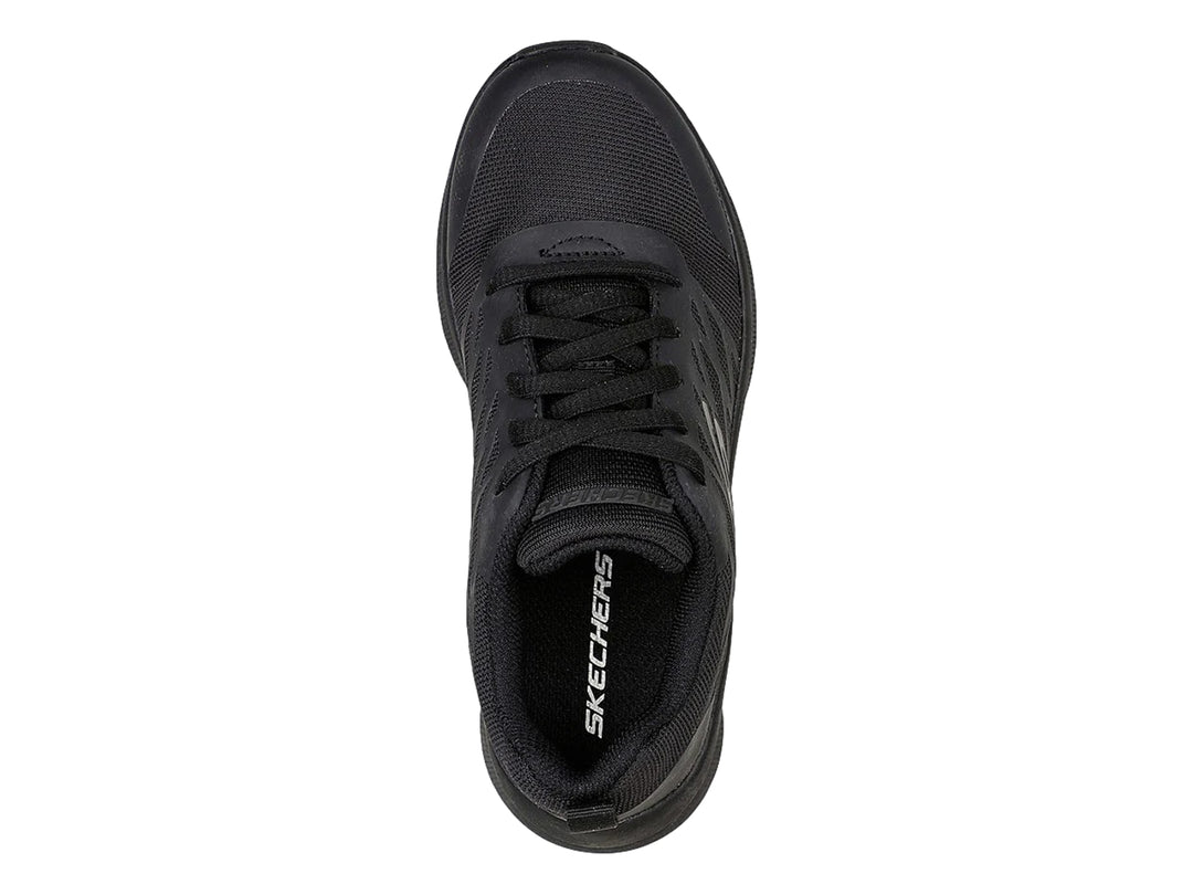 Tenis deportivos Skechers para Niño en color negro con tejido de malla y suela robusta.