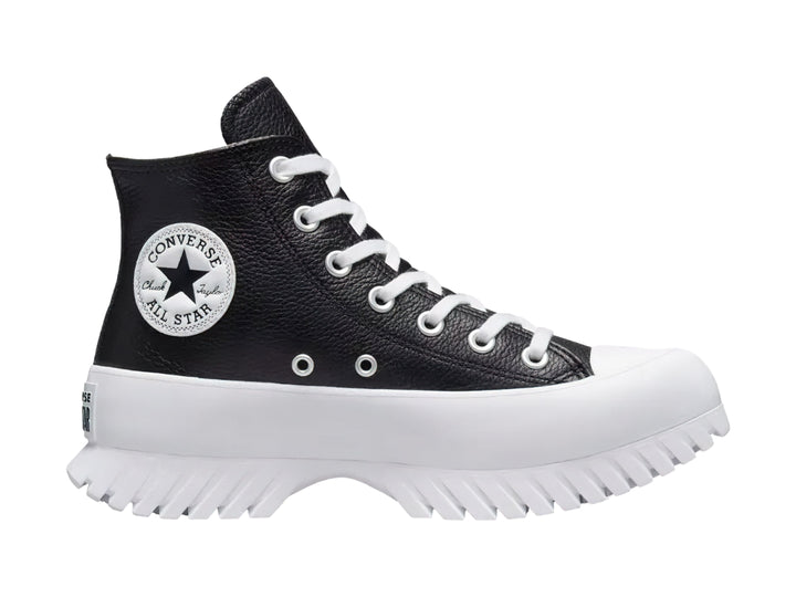 Tenis Converse Chuck Taylor All Star Lugged 2.0 Hi en color negro con suela blanca de plataforma dentada.