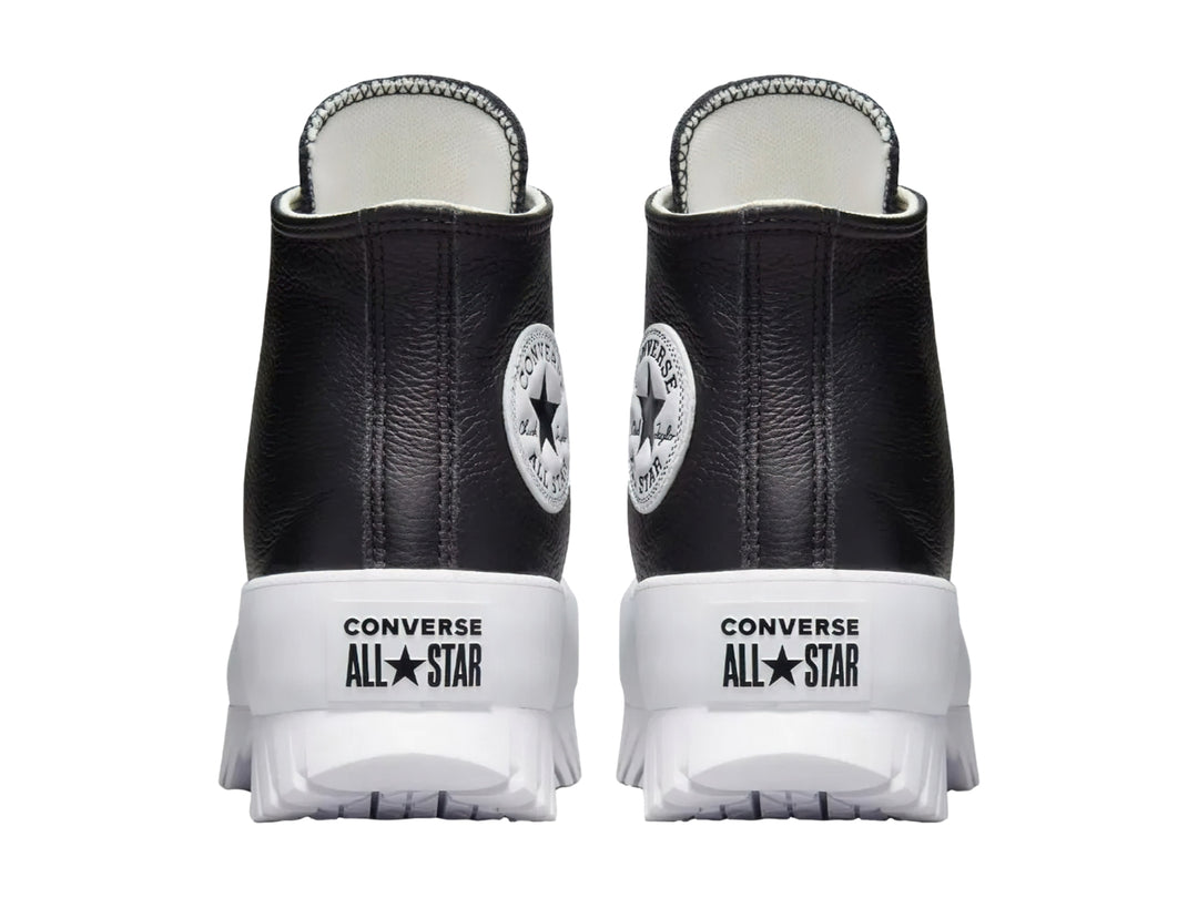 Tenis Converse Chuck Taylor All Star Lugged 2.0 Hi en color negro con suela blanca de plataforma dentada.
