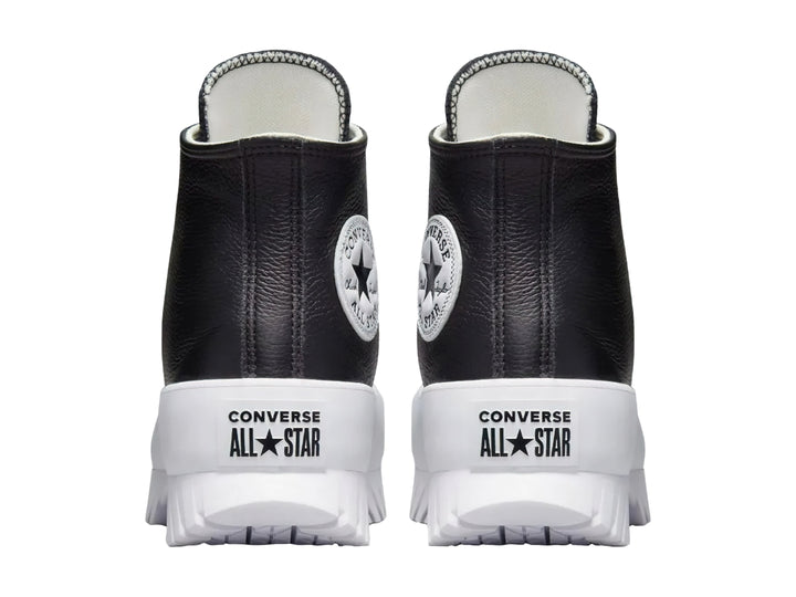 Tenis Converse Chuck Taylor All Star Lugged 2.0 Hi en color negro con suela blanca de plataforma dentada.