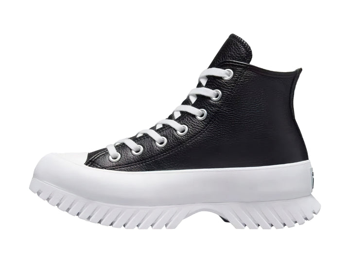Tenis Converse Chuck Taylor All Star Lugged 2.0 Hi en color negro con suela blanca de plataforma dentada.