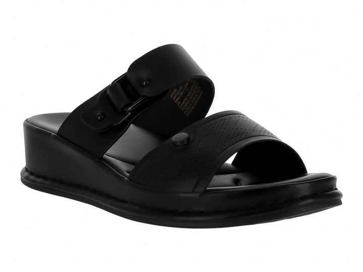 Sandalias negras de plataforma para niña con correa ajustable y hebilla.