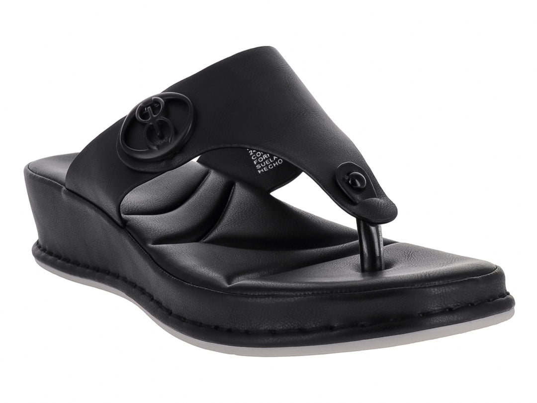 Sandalias negras de plataforma marca ROZE con diseño de tira en T y detalle circular en la parte superior.
