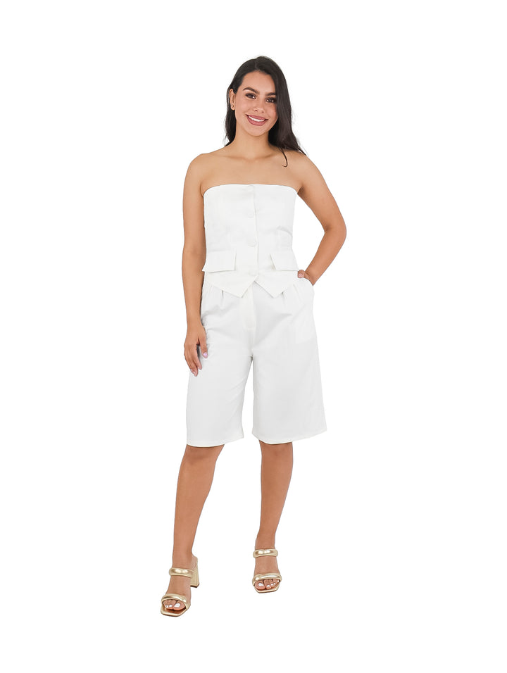 Conjunto de Short y Chaleco Strapless XIXI Color Ivori para Mujer