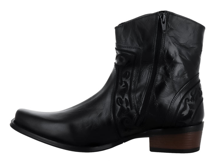 Bota vaquera Urban Cowboy de cuero negro con detalles bordados y punta afilada.