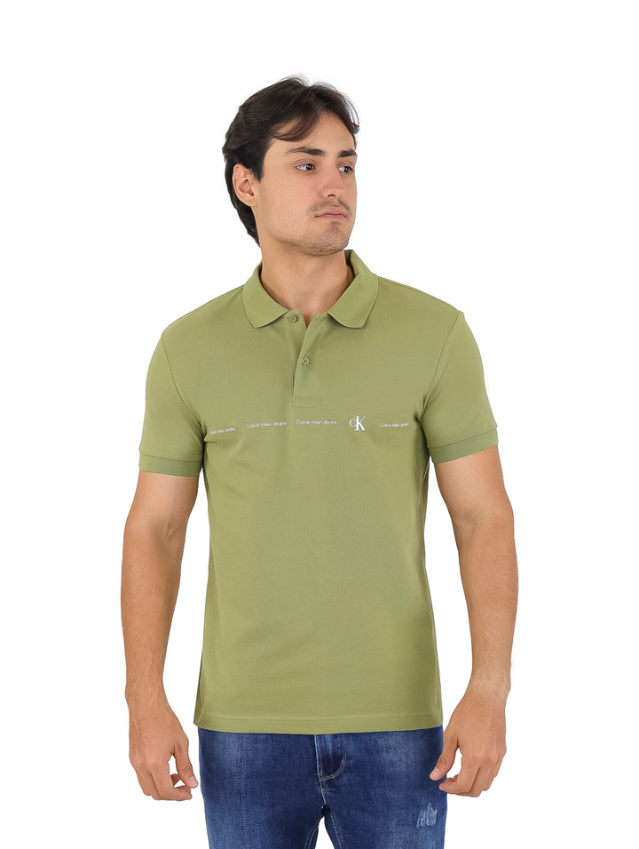 Playera Polo Calvin Klein Logo Repeat Verde para Hombre