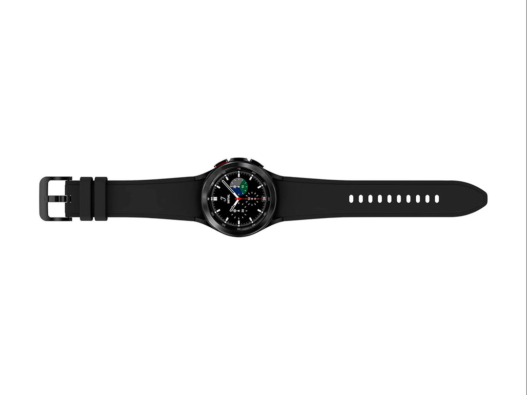 Reloj inteligente Samsung Galaxy Watch en color negro con correa de silicona y pantalla digital circular.