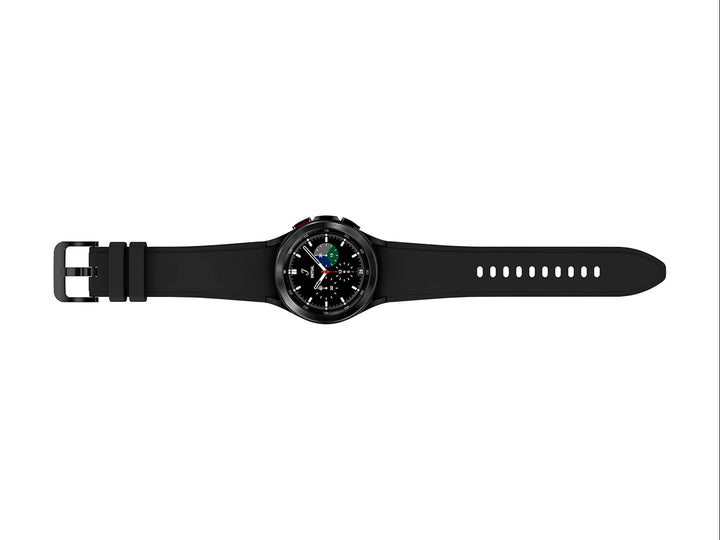 Reloj inteligente Samsung Galaxy Watch en color negro con correa de silicona y pantalla digital circular.