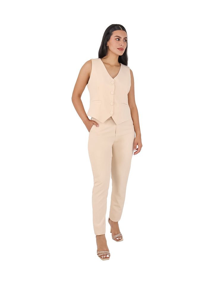 Conjunto Chaleco y Pantalón Pao Fashion Beige para Mujer