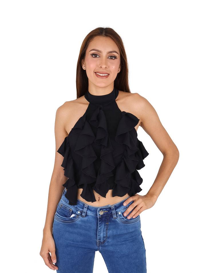 Blusa Halter London Fashion Negro para Mujer