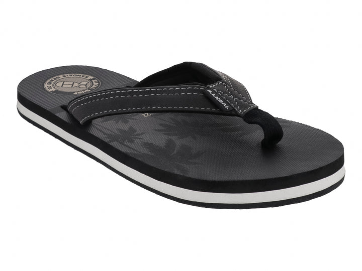 Sandalias de dedo marca Illegal en color negro con suela blanca y detalles en la plantilla.