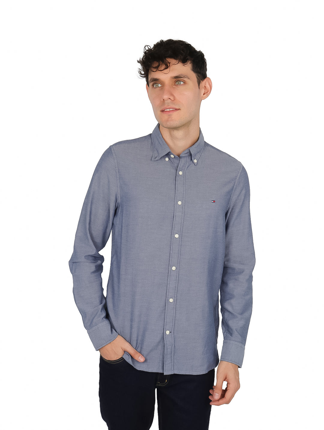 Camisa Tommy Hilfiger Manga Larga Carbon Navy para Hombre