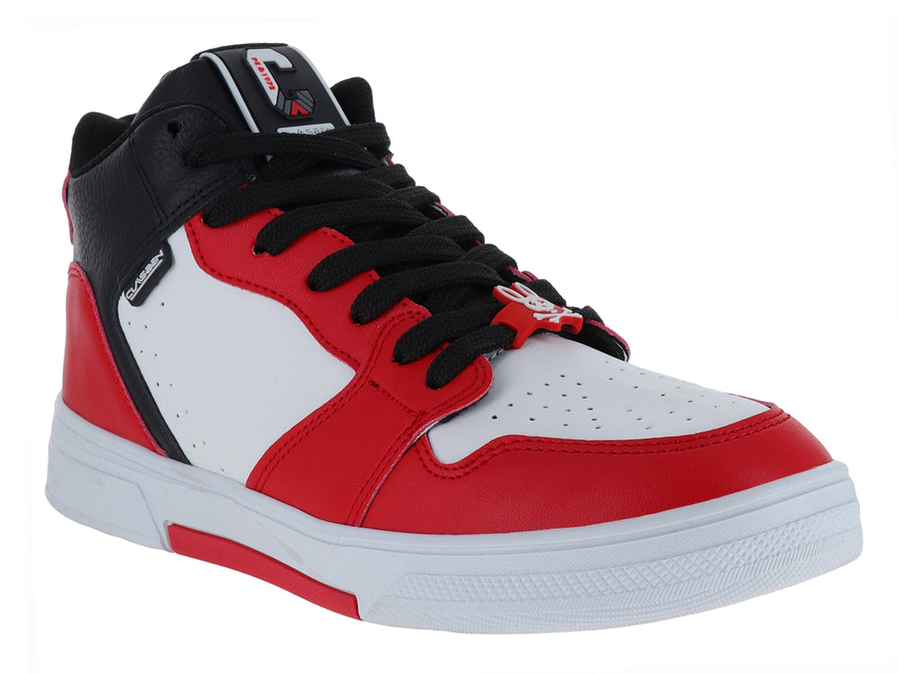Tenis infantiles marca Clasben en colores rojo, blanco y negro con suela blanca.