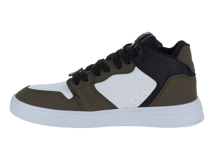 Tenis casuales Clasben en colores blanco, verde oliva y negro con suela blanca.