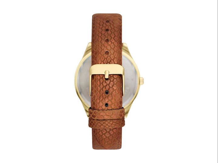 Set de 3 piezas para Mujer marca Folio en color café, incluye reloj, cartera y pulsera de cuentas.