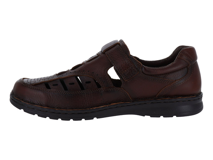 Sandalias para hombre de cuero color marrón Besani con suela negra y cierre de velcro.