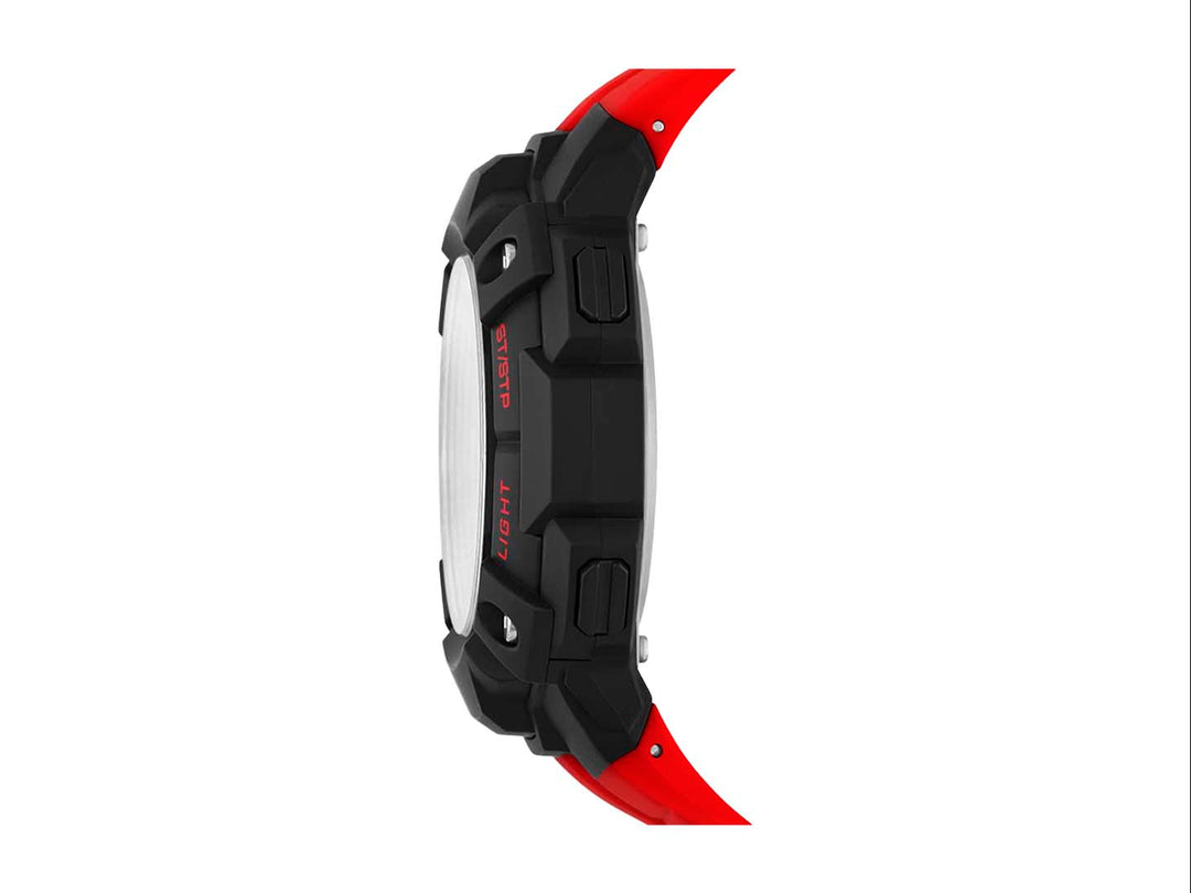 Reloj digital SKECHERS con correa roja y caja negra, diseño deportivo y robusto.