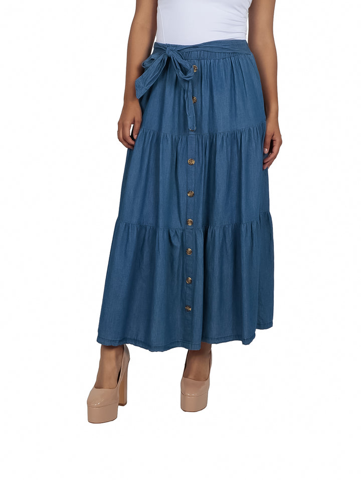 Falda Larga de Mezclilla Forever Doble Stone para Mujer