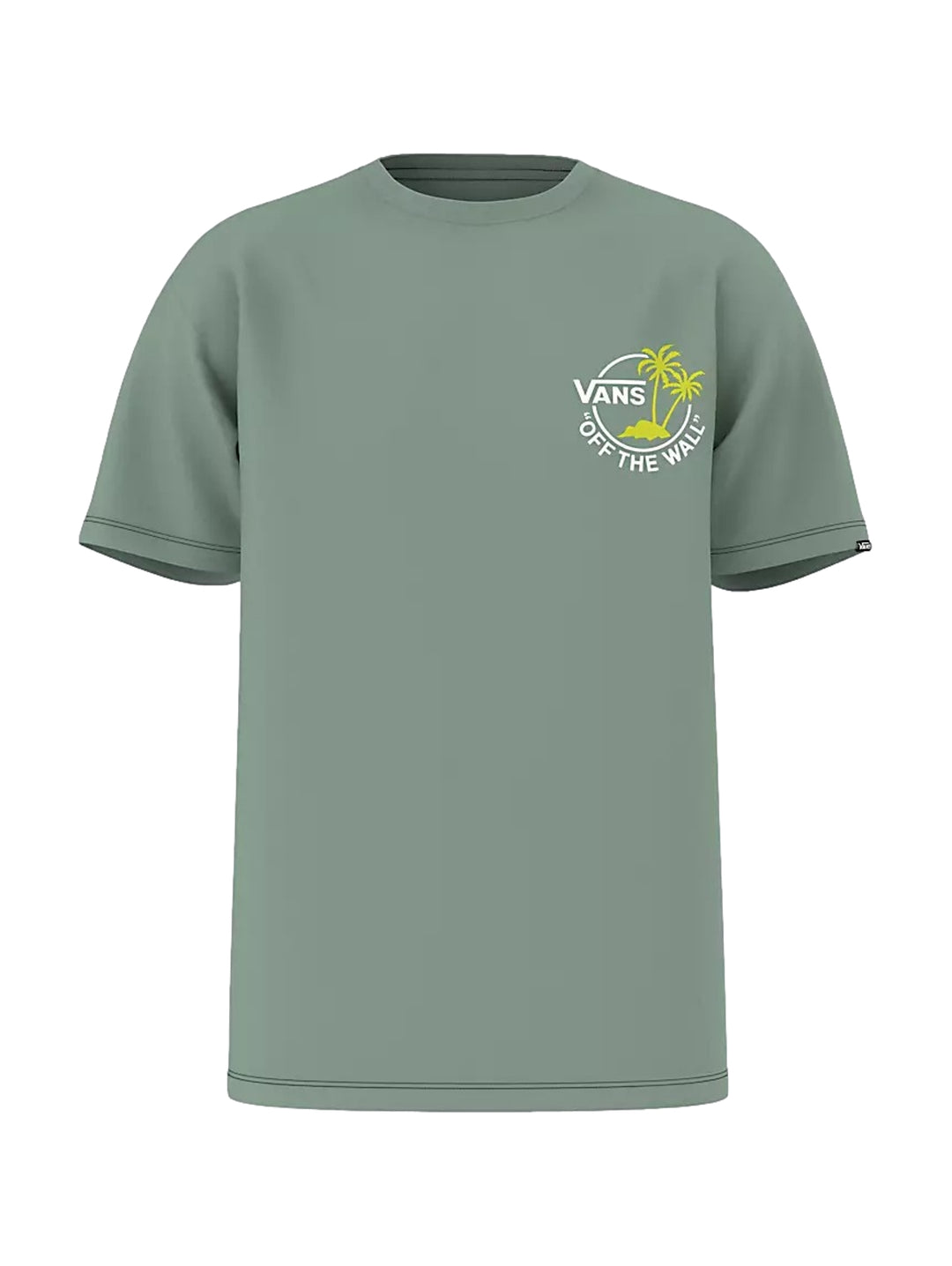 Camiseta VANS de manga corta en color verde iceberg con logotipo blanco y amarillo de palmeras en el pecho.
