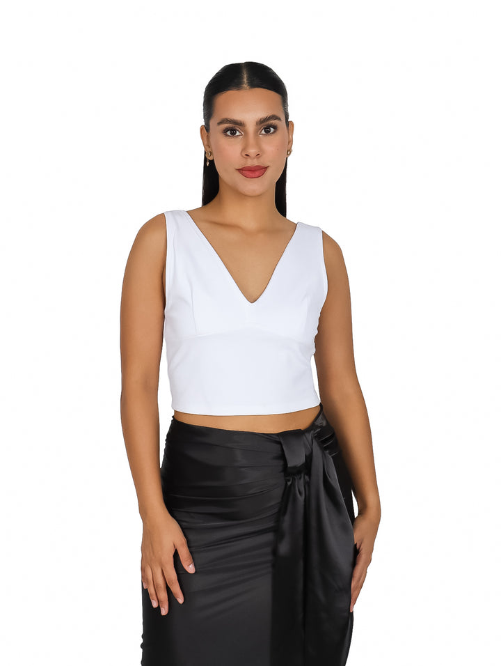 Crop Top Ingrid Ivory Escote en V para Mujer