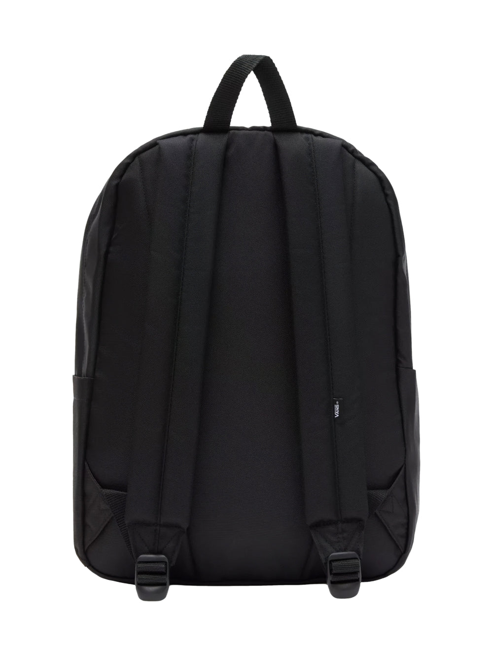 Mochila escolar Vans de color negro con logotipo blanco 'Off The Wall' en el centro.