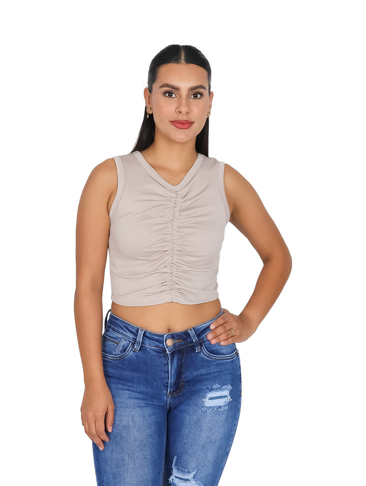Top Fruncido Frikha Beige para Mujer
